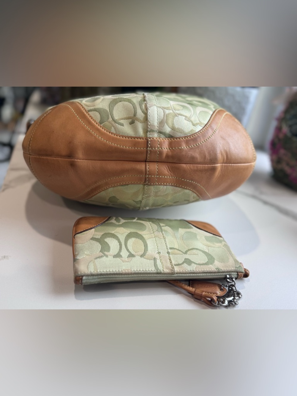 Coach Signature Green Optic Hobo Bag & Wristlet Set 🐞 💎 RARE - Picture 3 of 5